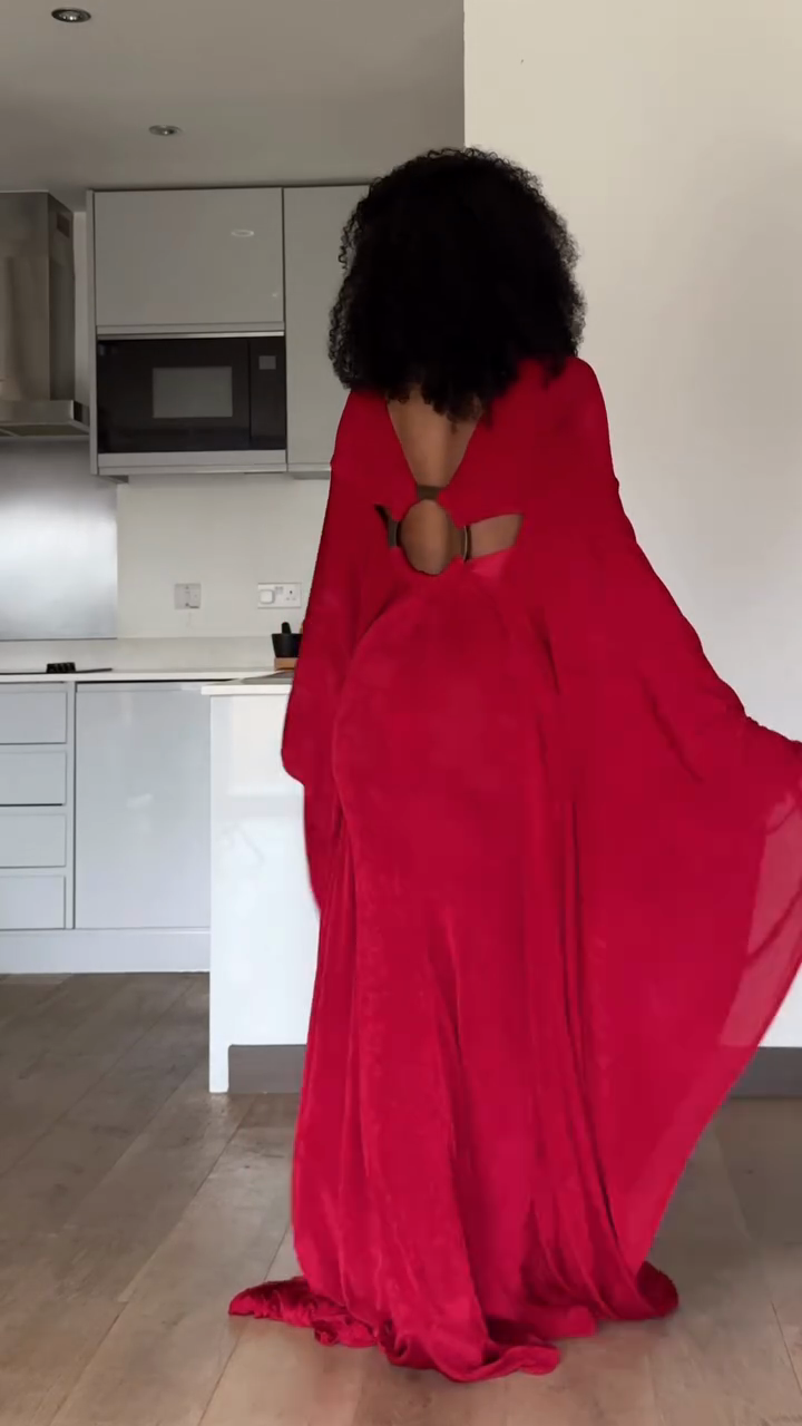 Red Cape Sleeve Maxi Dress