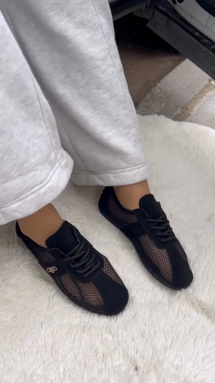 Black Mesh & Suede Lace-Up Sneakers