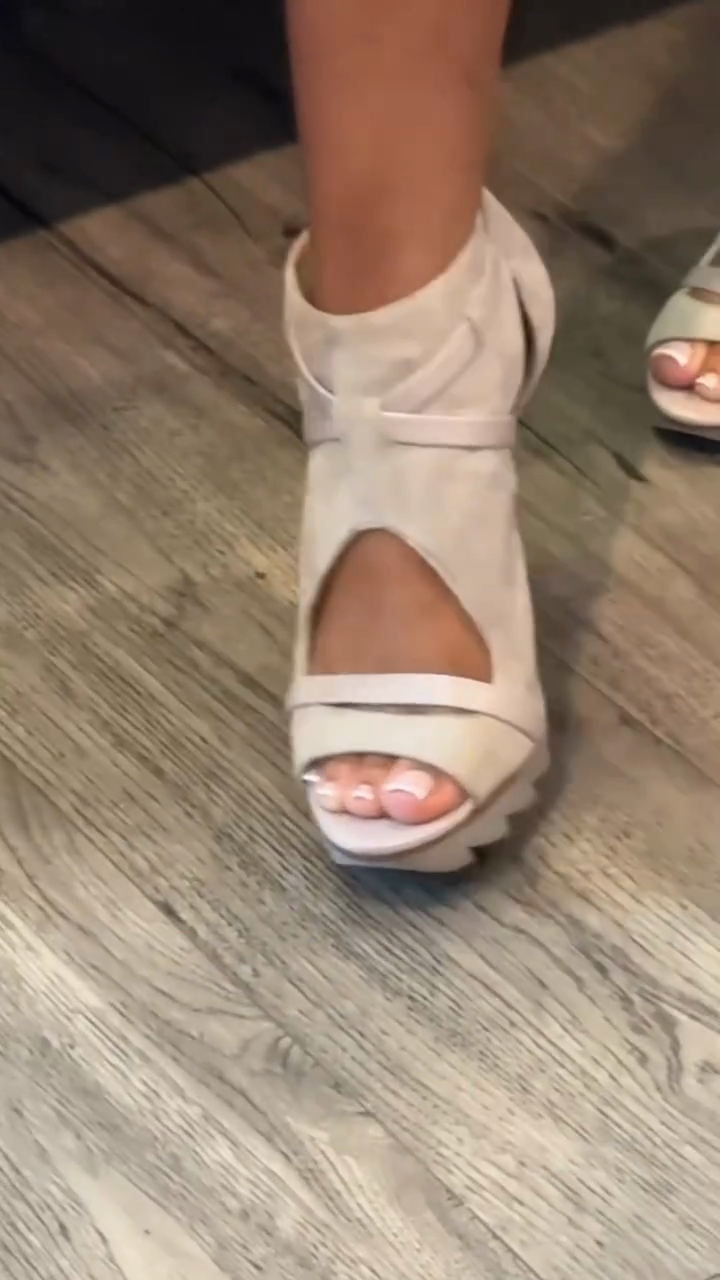 Beige Suede Cutout Platform Stiletto Gladiator Sandals