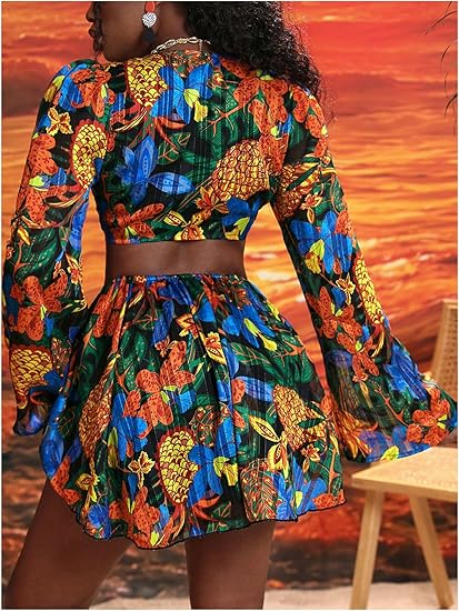 Tropical Print Cutout Mini Dress