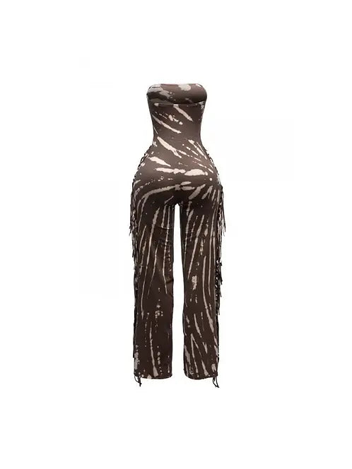Tie-Dye Fringe Strapless Jumpsuit