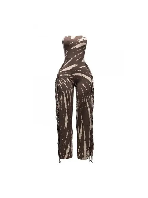 Tie-Dye Fringe Strapless Jumpsuit