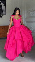 Hot Pink Tiered Ball Gown Maxi Dress