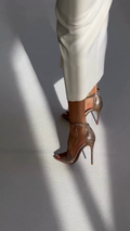 Rose Gold Crystal-Embellished Peep-Toe Heels