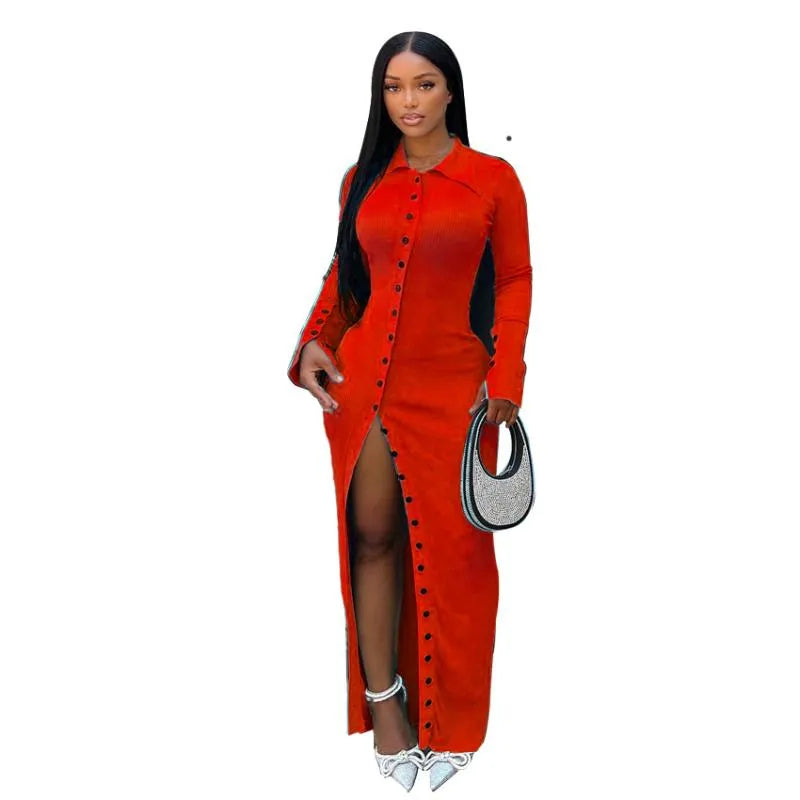 Ribbed Button-Front Shirt Dress