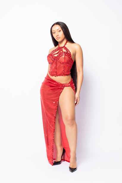 Silver Metallic Halter Two-Piece Set