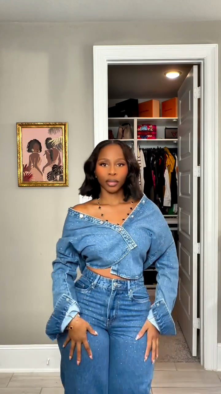 Sparkle Denim Off-Shoulder Two-Piece Set