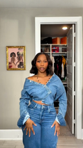 Sparkle Denim Off-Shoulder Two-Piece Set