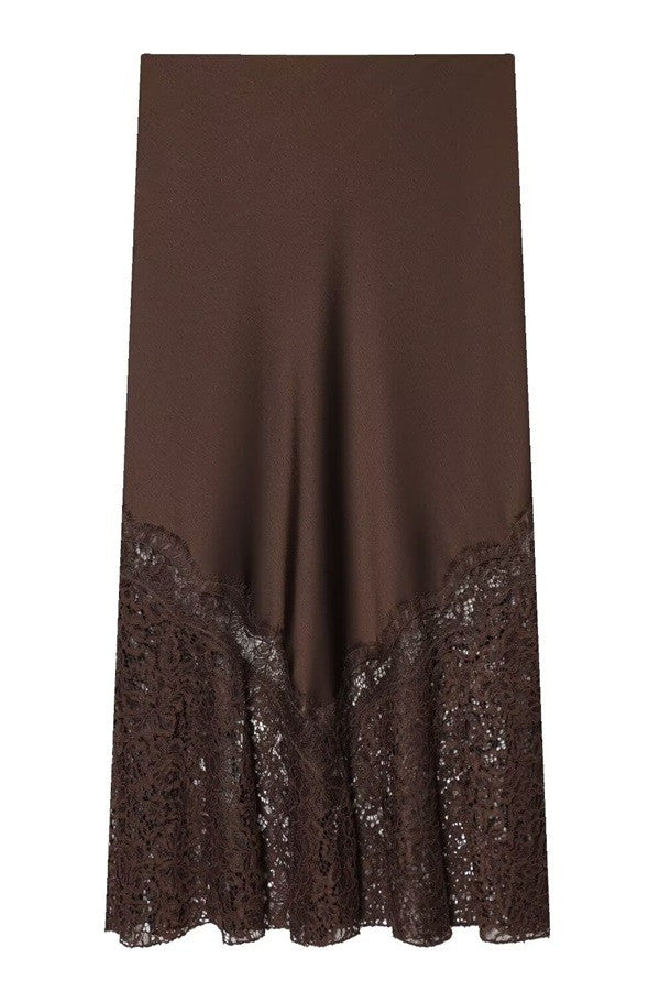 Brown Lace Panel Maxi Skirt