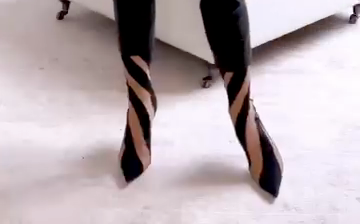 Black & Nude Sheer Mesh Pointed-Toe Stiletto Ankle Boots