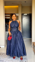 Dark Denim Halter Corset Maxi Dress