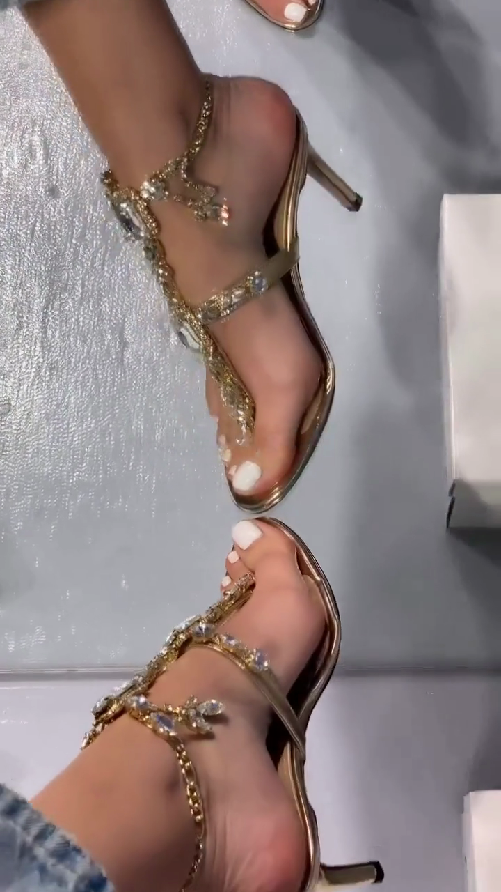 Gold Crystal Ornate T-Strap Thong Sandals