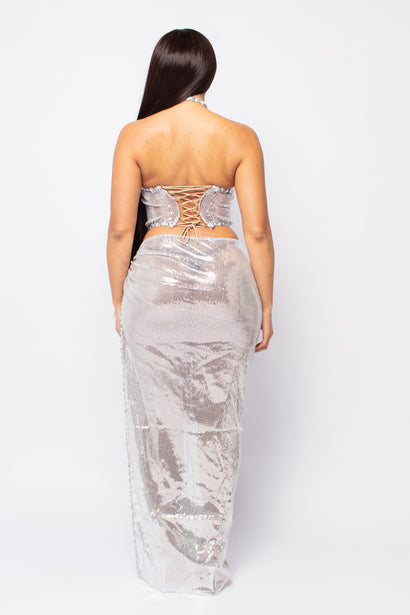 Silver Metallic Halter Two-Piece Set