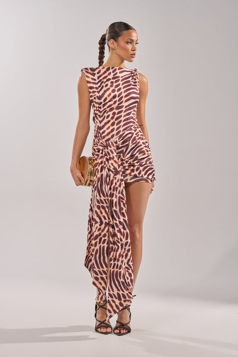 Animal Print Draped Side Cutout Mini Dress