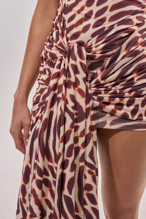 Animal Print Draped Side Cutout Mini Dress
