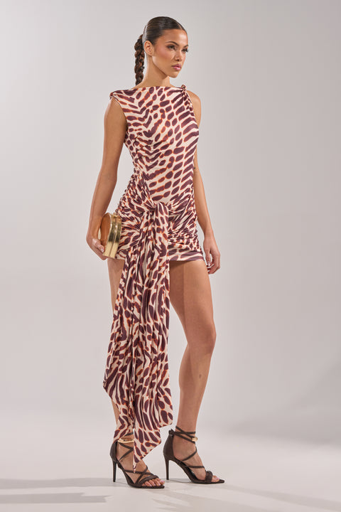 Animal Print Draped Side Cutout Mini Dress