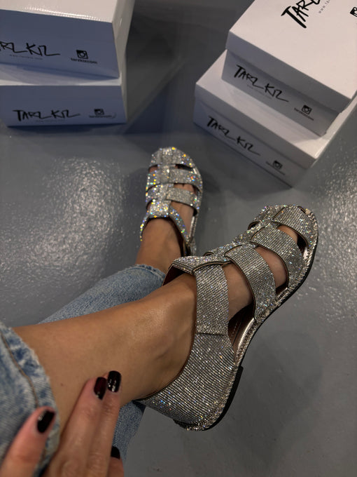 Silver Crystal-Embellished Fisherman Sandals