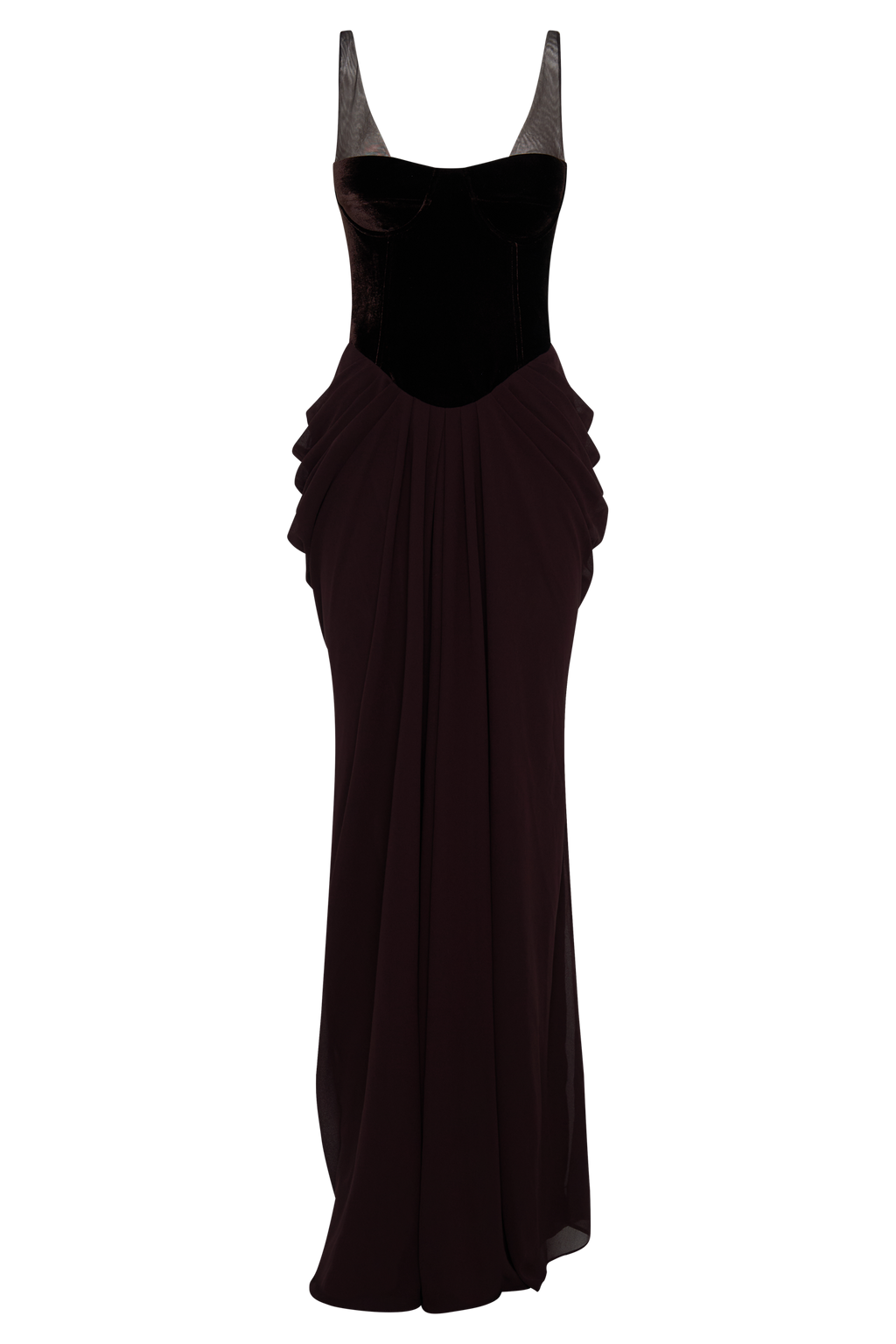 Dark Brown Velvet Chiffon Maxi Gown