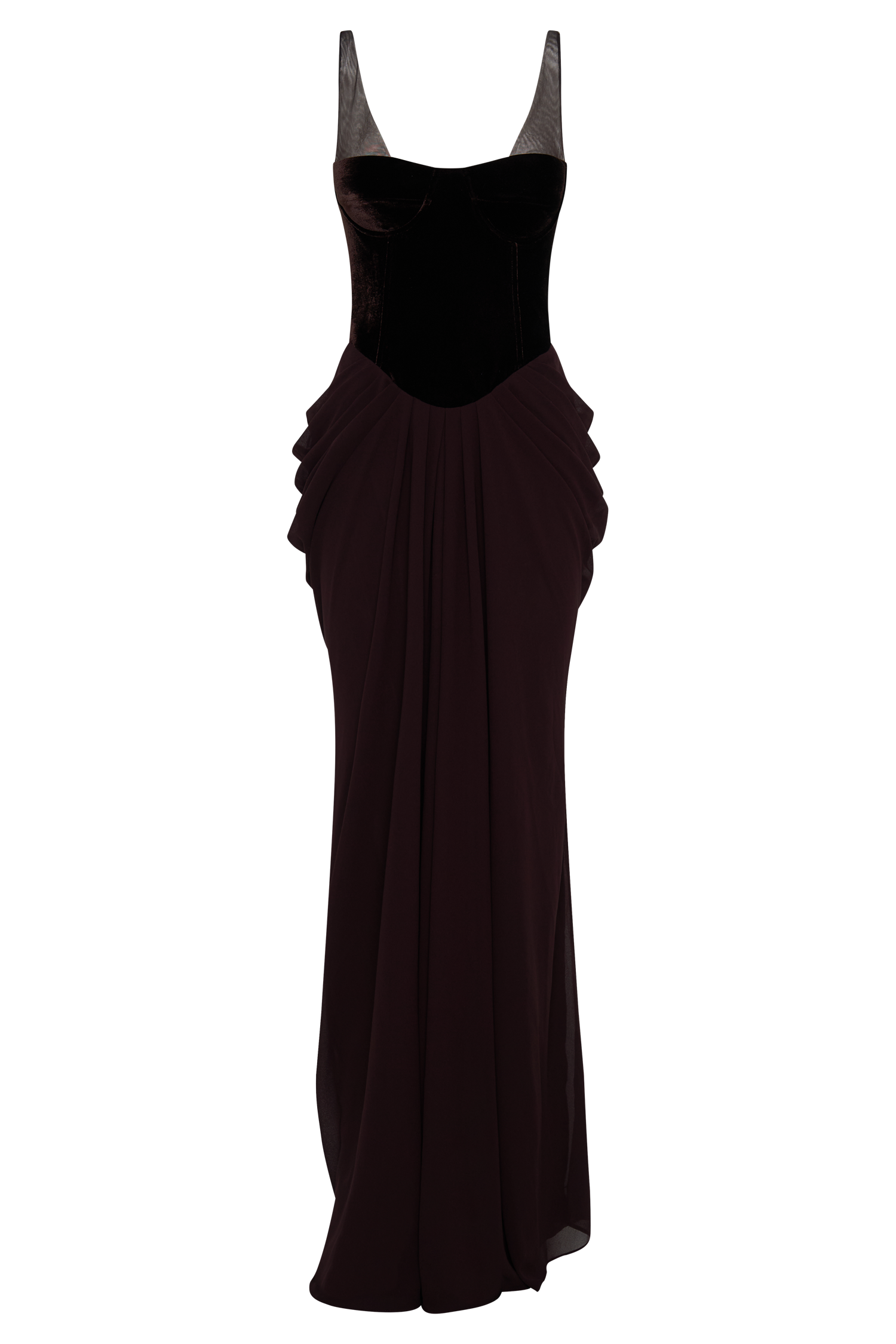 Dark Brown Velvet Chiffon Maxi Gown