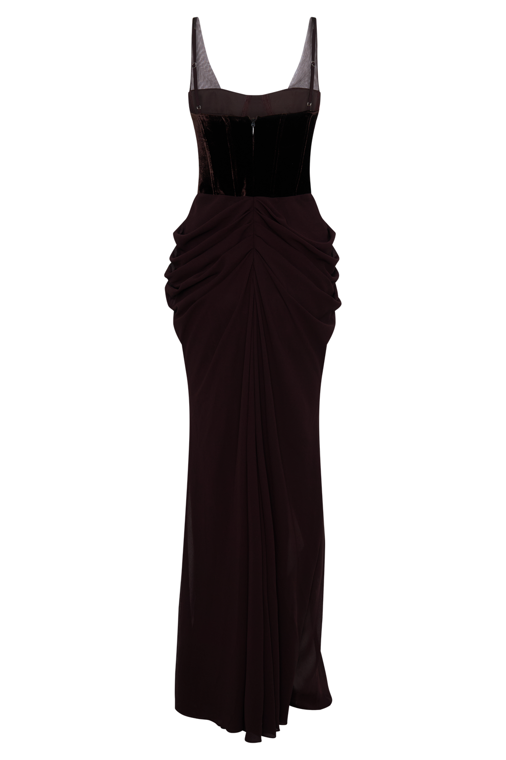 Dark Brown Velvet Chiffon Maxi Gown