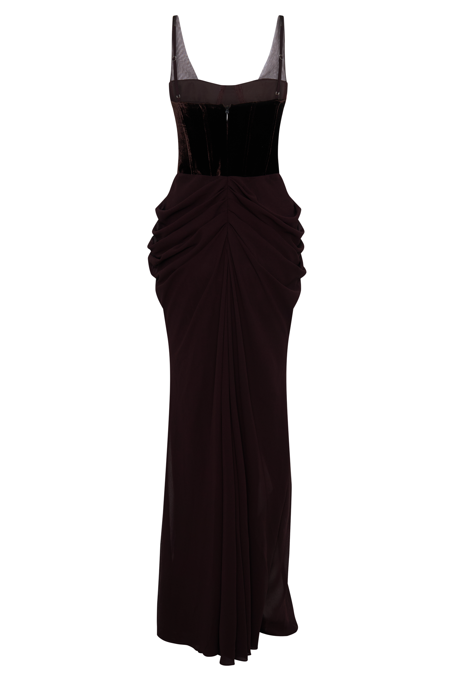 Dark Brown Velvet Chiffon Maxi Gown