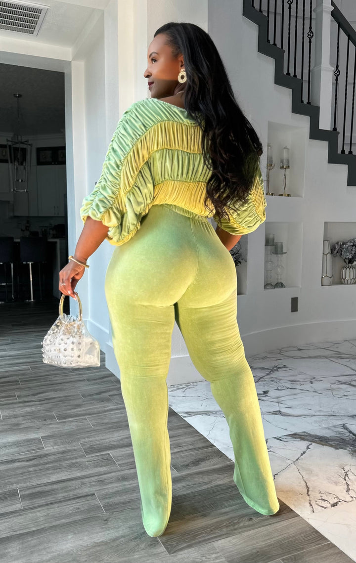 Lime Green Gradient Ruched Two-Piece Set