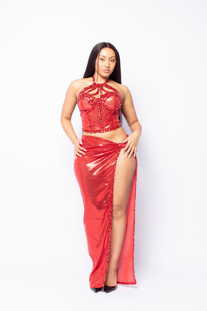 Silver Metallic Halter Two-Piece Set