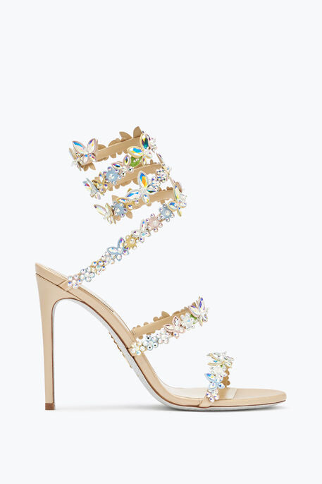Nude Iridescent Crystal Wrap Heels