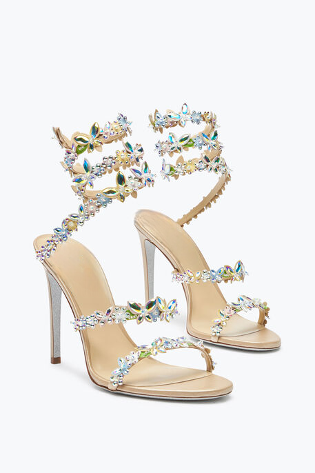 Nude Iridescent Crystal Wrap Heels