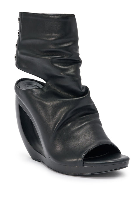 Black Cutout Wedge Ankle Boots