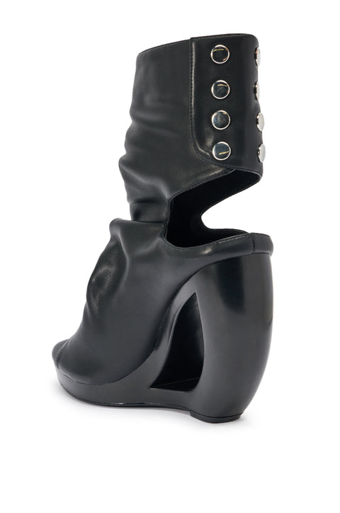 Black Cutout Wedge Ankle Boots