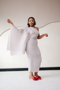 Pleated One-Shoulder Midi Dress