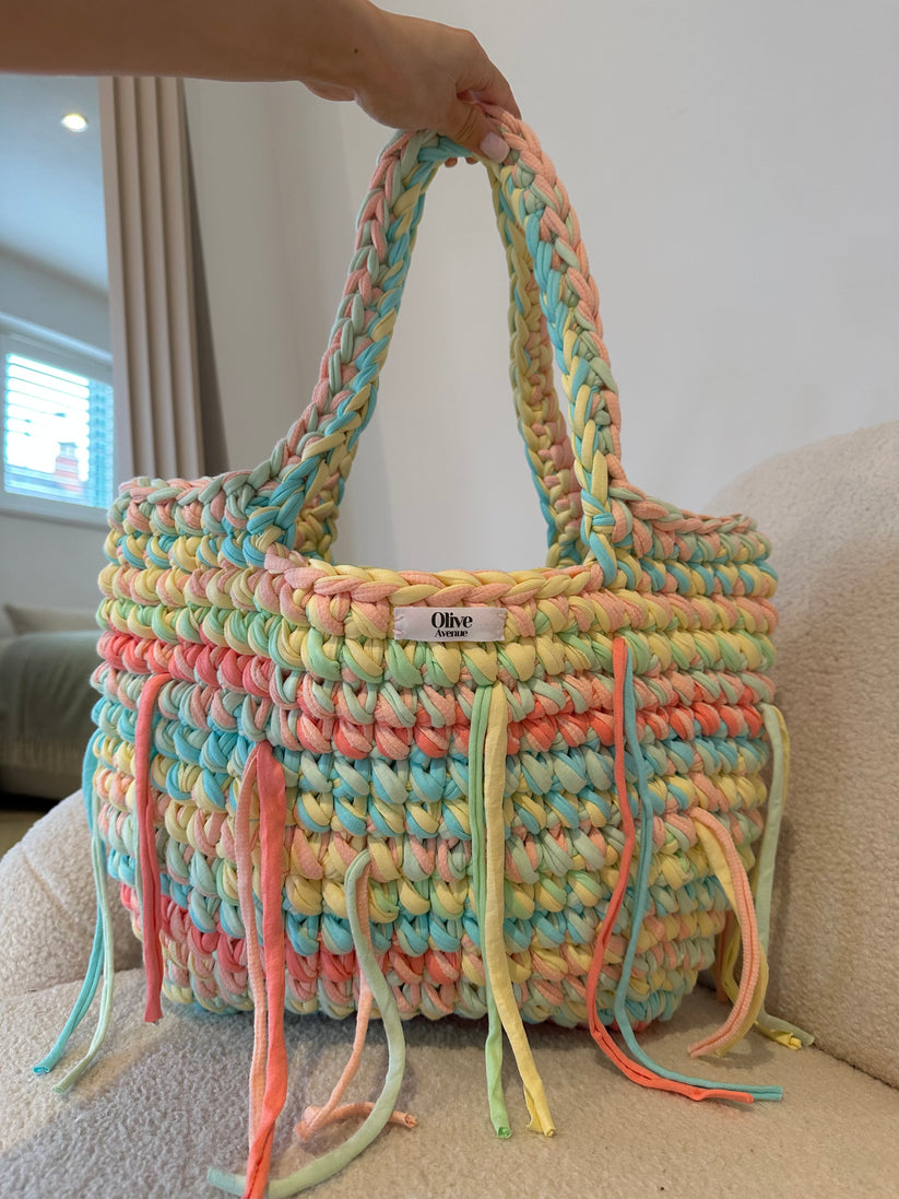 Pastel Multicolor Crochet Tote Bag