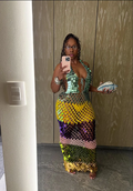 Rainbow Sequin Crochet Halter Maxi Dress