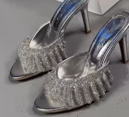 Silver Crystal Ruched Stiletto Mules