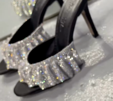 Silver Crystal Ruched Stiletto Mules