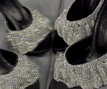 Silver Crystal Ruched Stiletto Mules