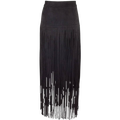 Taupe Faux Suede Tiered Fringe Midi Skirt