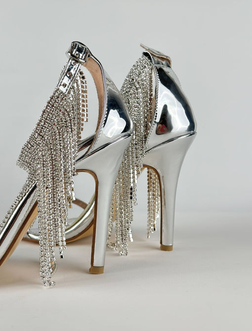 Silver Crystal Fringe Stiletto Sandals