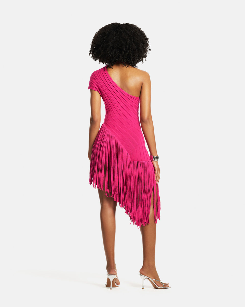 One-Shoulder Fringe Mini Dress