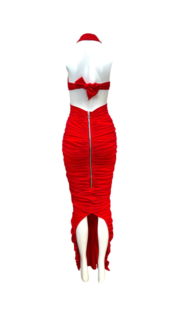 Red Macramé Cutout Maxi Dress