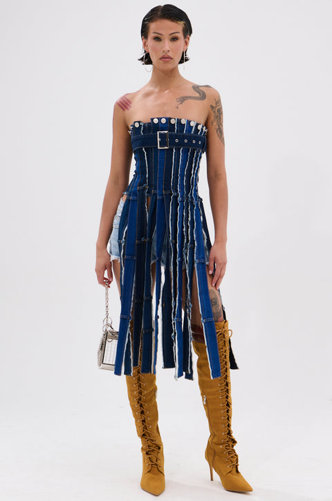 Denim Fringe Strapless Corset Top