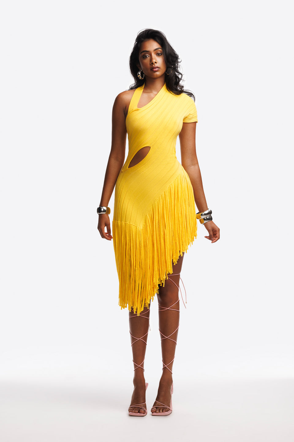 One-Shoulder Fringe Mini Dress