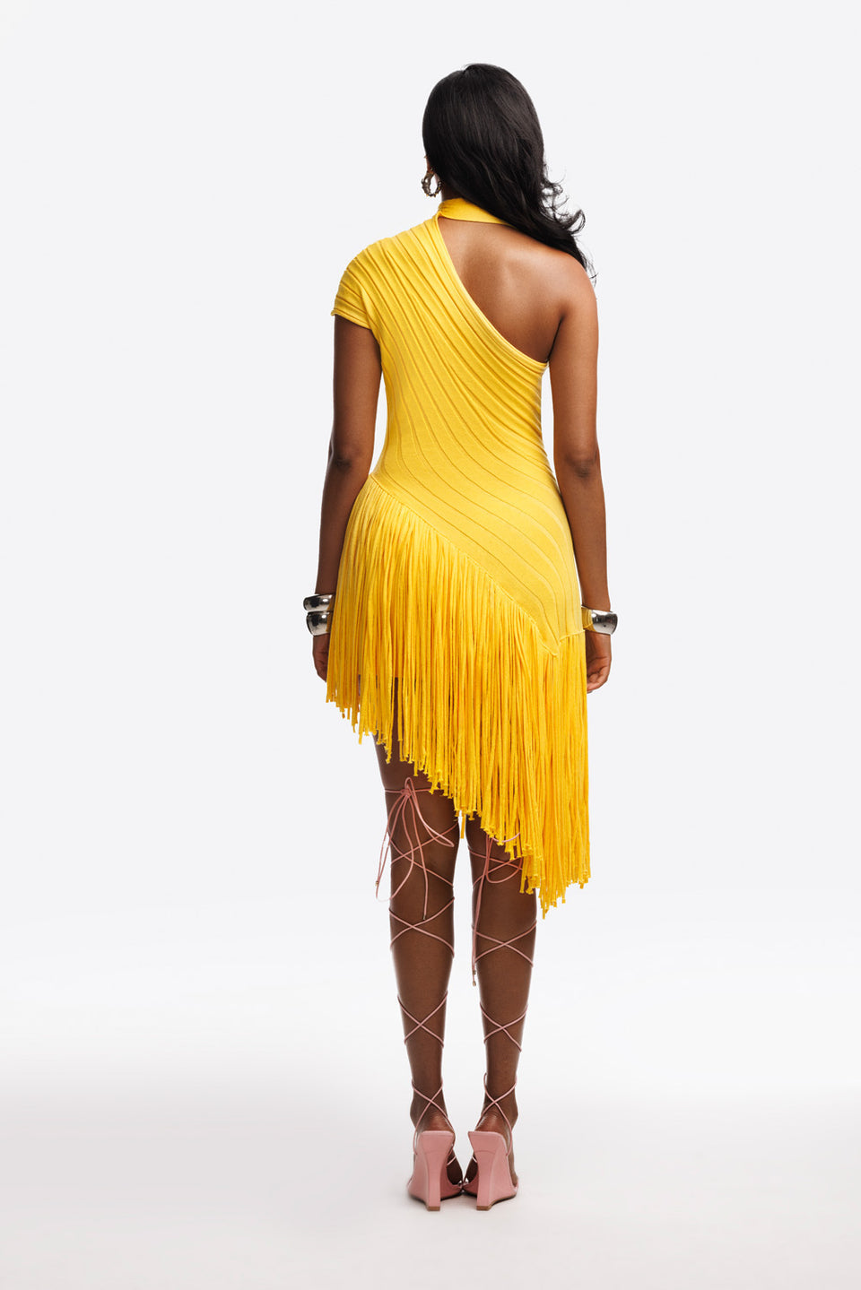 One-Shoulder Fringe Mini Dress