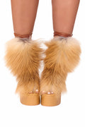 Tan Fur Trim Platform Lace-Up Heels
