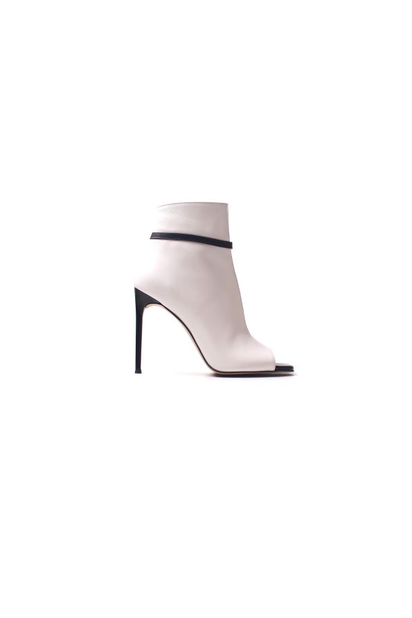 White & Black Two-Tone Peep-Toe Stiletto Ankle Boots