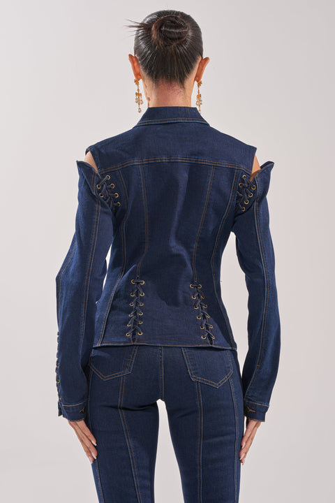 Dark Wash Lace-Up Denim Two-Piece Set