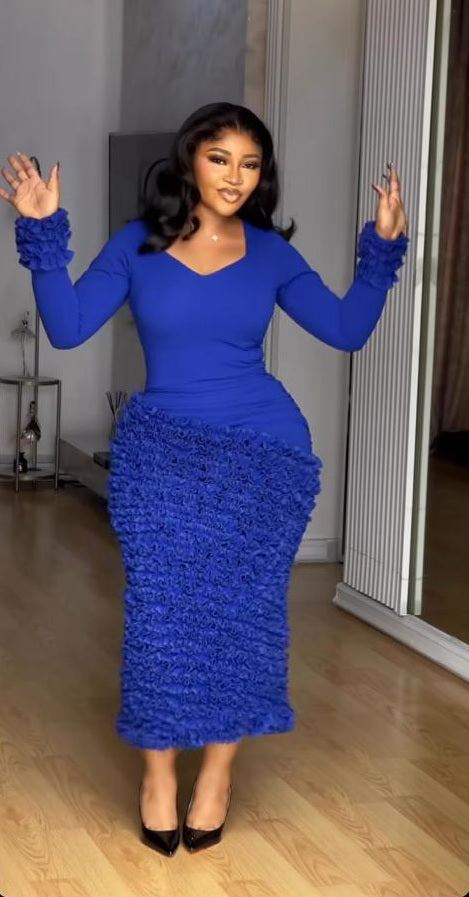 Royal Blue Ruffle Hem Midi Dress
