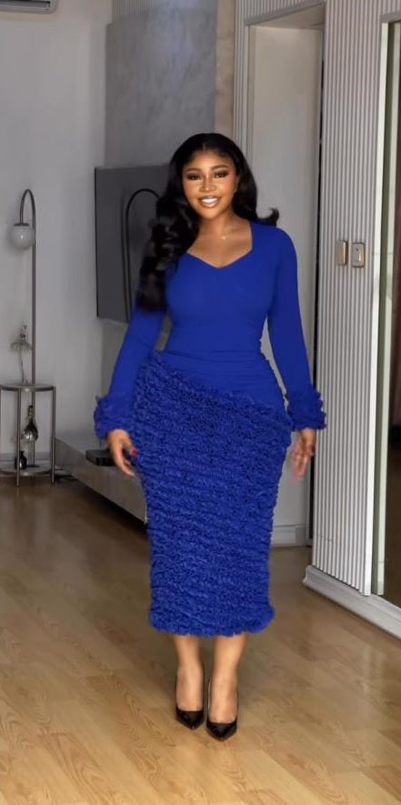 Royal Blue Ruffle Hem Midi Dress