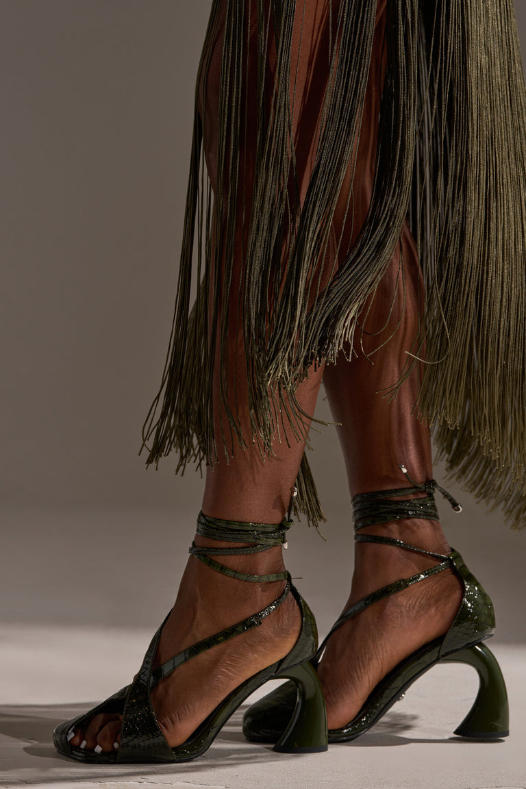 Leather Split-Toe Wrap-Around Ankle Heels